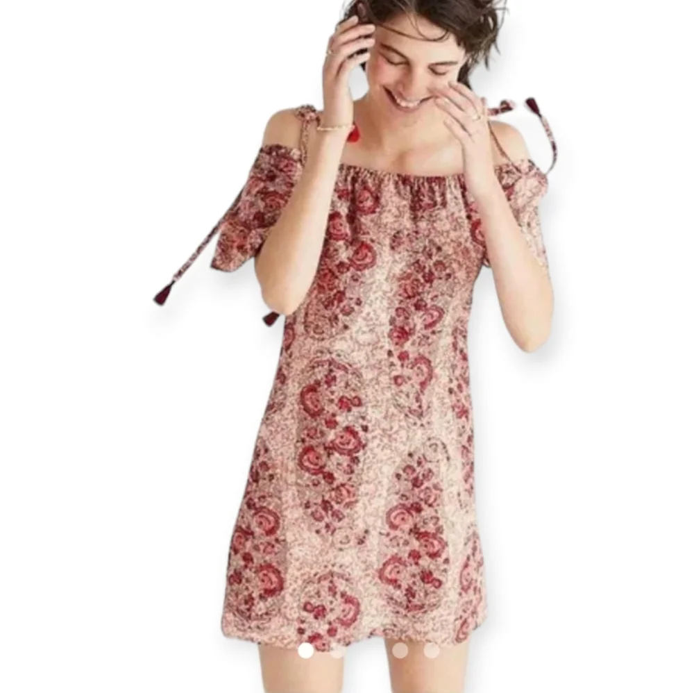 Madewell pink red cold shoulder paisley silk mini dress Women XLarge - Picture 7 of 7